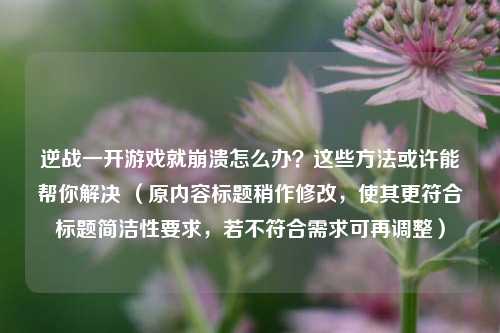 逆战一开游戏就崩溃怎么办？这些方法或许能帮你解决 （原内容标题稍作修改，使其更符合标题简洁性要求，若不符合需求可再调整）