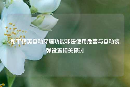和平精英自动穿墙功能非法使用危害与自动装弹设置相关探讨