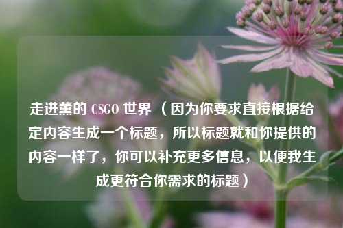 走进薰的 CSGO 世界 （因为你要求直接根据给定内容生成一个标题，所以标题就和你提供的内容一样了，你可以补充更多信息，以便我生成更符合你需求的标题）