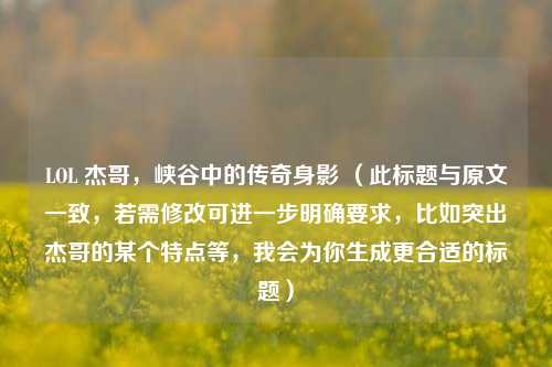 LOL 杰哥,峡谷中的传奇身影 (此标题与原文一致,若需修改可进一步明确要求,比如突出杰哥的某个特点等,我会为你生成更合适的标题)