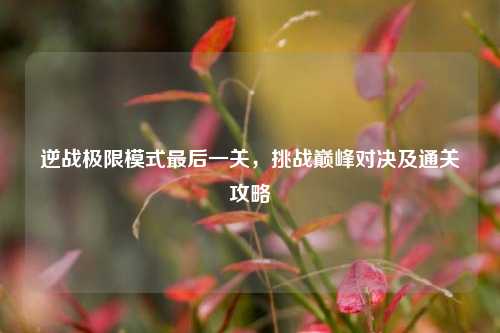 逆战极限模式最后一关，挑战巅峰对决及通关攻略