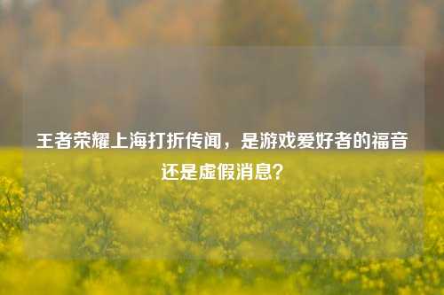 王者荣耀上海打折传闻，是游戏爱好者的福音还是虚假消息？