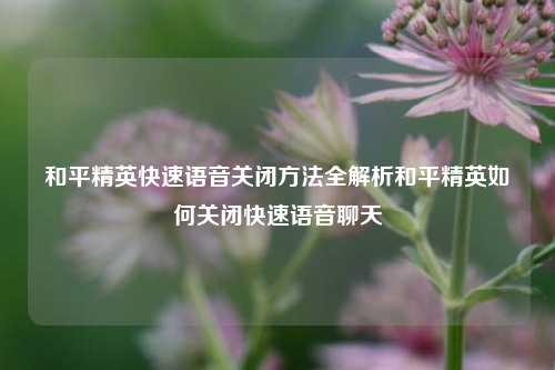 和平精英快速语音关闭方法全解析和平精英如何关闭快速语音聊天