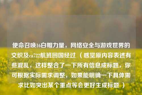 使命召唤16白帽力量，网络安全与游戏世界的交织及ca722航班回国经过 （感觉原内容表述有些混乱，这样整合了一下所有信息成标题，你可根据实际需求调整，如果能明确一下具体需求比如突出某个重点等会更好生成标题 ）