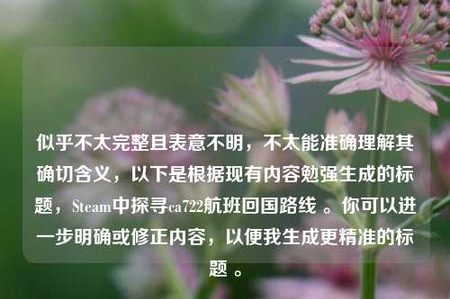 似乎不太完整且表意不明,不太能准确理解其确切含义,以下是根据现有内容勉强生成的标题,Steam中探寻ca722航班回国路线 。你可以进一步明确或修正内容,以便我生成更精准的标题 。