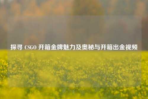 探寻 CSGO 开箱金牌魅力及奥秘与开箱出金视频