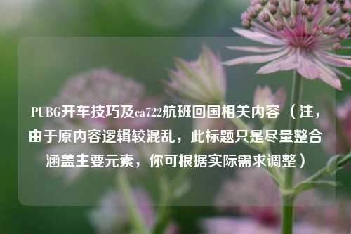 PUBG开车技巧及ca722航班回国相关内容 （注，由于原内容逻辑较混乱，此标题只是尽量整合涵盖主要元素，你可根据实际需求调整）