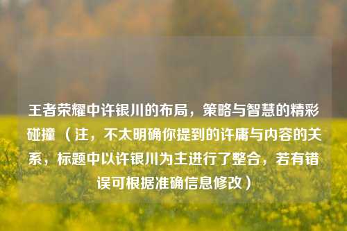 王者荣耀中许银川的布局，策略与智慧的精彩碰撞 （注，不太明确你提到的许庸与内容的关系，标题中以许银川为主进行了整合，若有错误可根据准确信息修改）