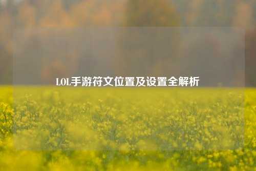 LOL手游符文位置及设置全解析