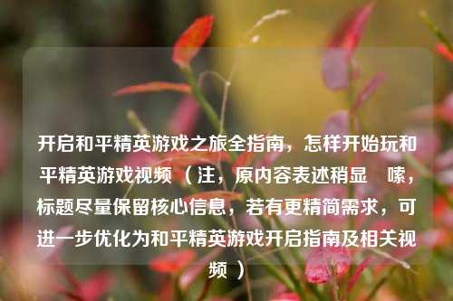 开启和平精英游戏之旅全指南，怎样开始玩和平精英游戏视频 （注，原内容表述稍显啰嗦，标题尽量保留核心信息，若有更精简需求，可进一步优化为和平精英游戏开启指南及相关视频 ）