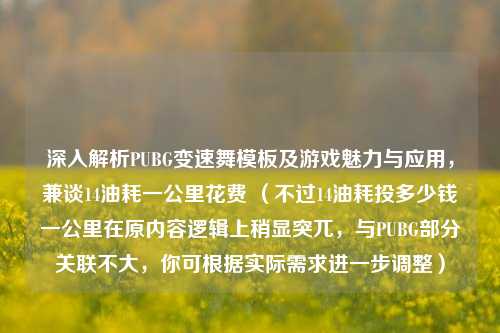 深入解析PUBG变速舞模板及游戏魅力与应用，兼谈14油耗一公里花费 （不过14油耗投多少钱一公里在原内容逻辑上稍显突兀，与PUBG部分关联不大，你可根据实际需求进一步调整）