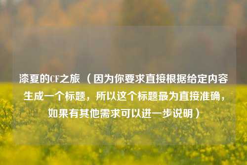 漆夏的CF之旅 （因为你要求直接根据给定内容生成一个标题，所以这个标题最为直接准确，如果有其他需求可以进一步说明）