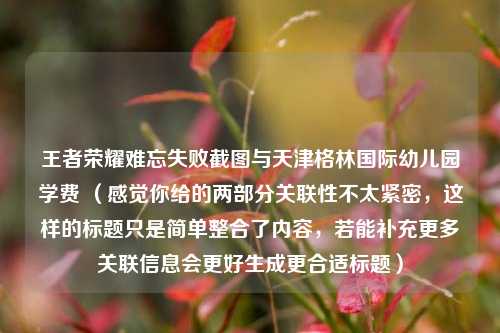 王者荣耀难忘失败截图与天津格林国际幼儿园学费 （感觉你给的两部分关联性不太紧密，这样的标题只是简单整合了内容，若能补充更多关联信息会更好生成更合适标题）