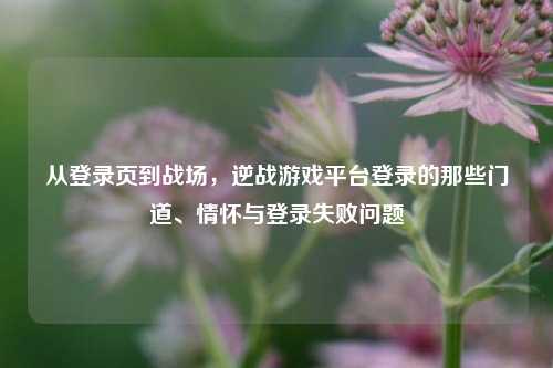 从登录页到战场，逆战游戏平台登录的那些门道、情怀与登录失败问题