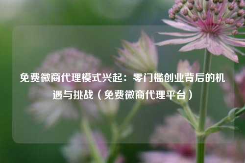 免费微商代理模式兴起：零门槛创业背后的机遇与挑战（免费微商代理平台）